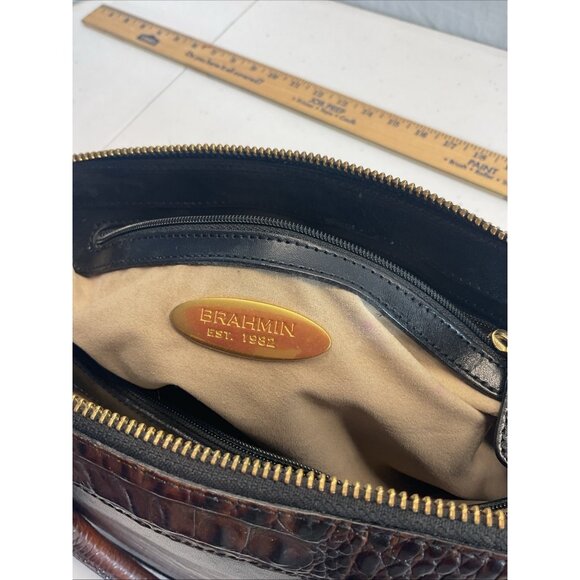 Brahmin Crandall Tuscan Leather Satchel Black Brown Croc - Picture 14 of 15